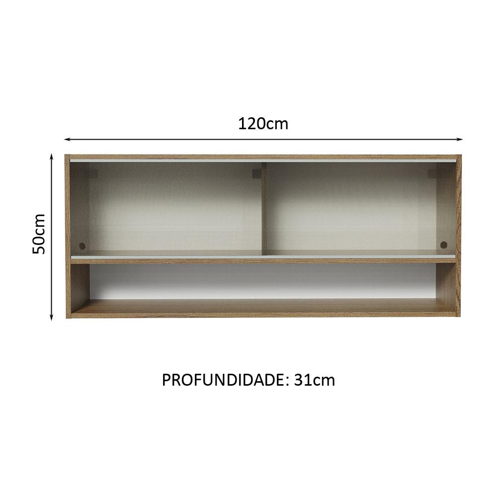 Armário Aéreo 120cm 2 Portas Correr Vidro Pontilhado 1 Nicho Rustic para Cozinhas Glamy, Lux e Reims Madesa