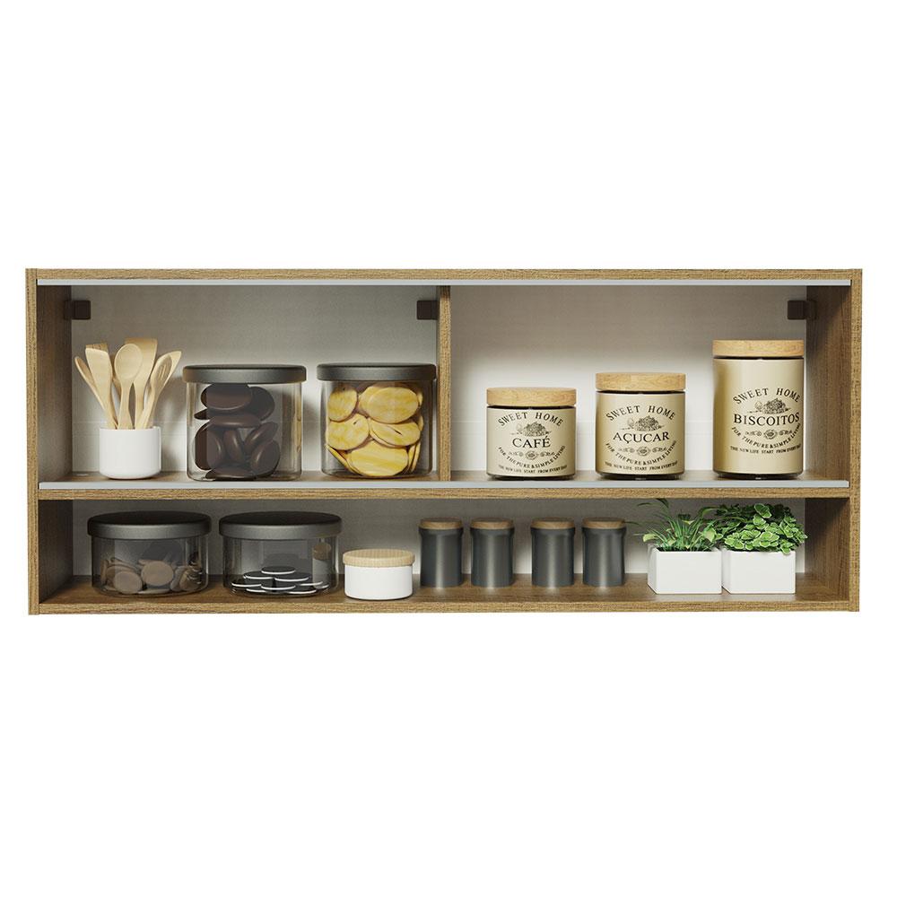 Armário Aéreo 120cm 2 Portas Correr Vidro Pontilhado 1 Nicho Rustic para Cozinhas Glamy, Lux e Reims Madesa