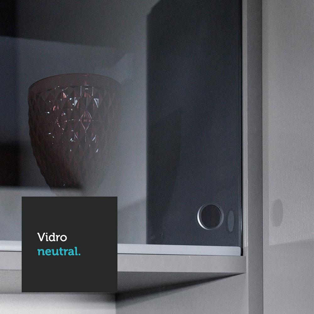 Armário Aéreo 2 Portas de Correr de Vidro Neutral e 1 Nicho Cinza Nice Madesa