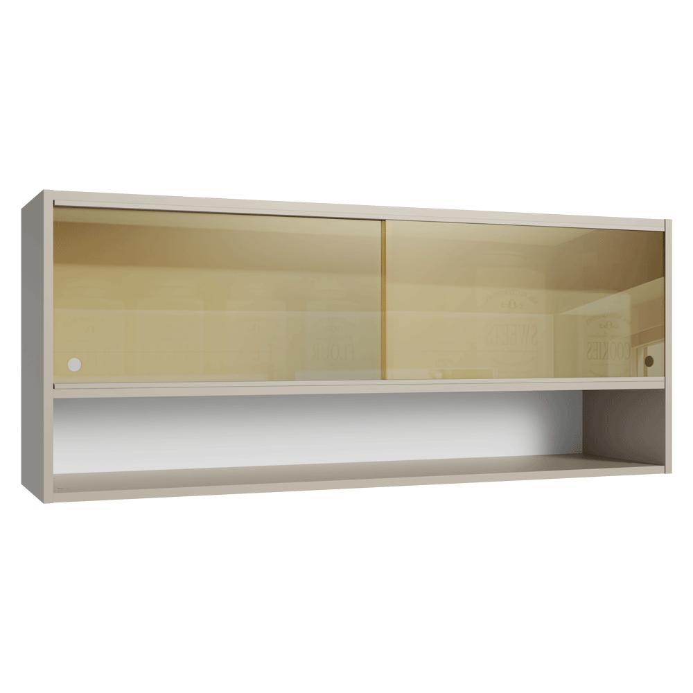 Armário Aéreo 2 Portas de Correr de Vidro Reflex e 1 Nicho Crema Nice Madesa