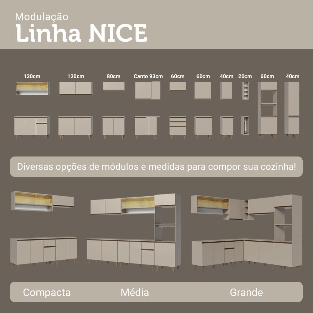 Armário Aéreo 2 Portas de Correr de Vidro Reflex e 1 Nicho Crema Nice Madesa