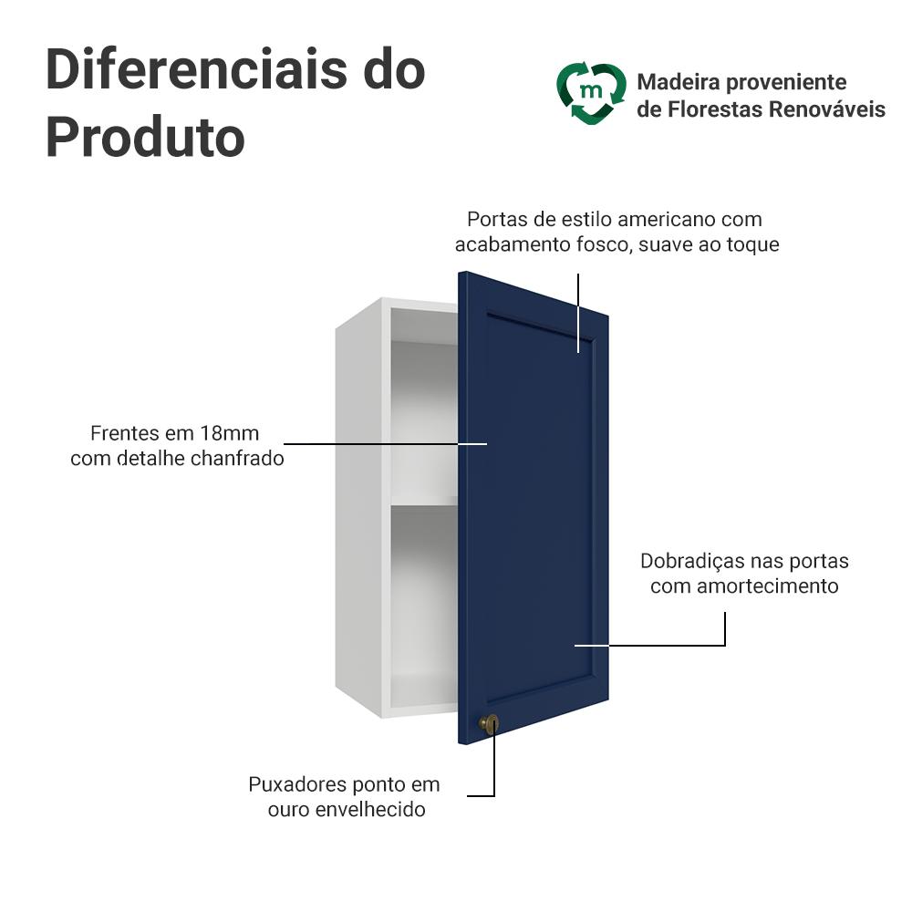 Armário Aéreo 40 cm 1 Porta Branco/Azul Vik Madesa