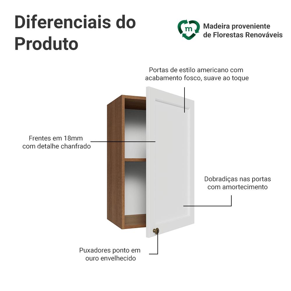 Armário Aéreo 40 cm 1 Porta Rustic/Branco Vik Madesa
