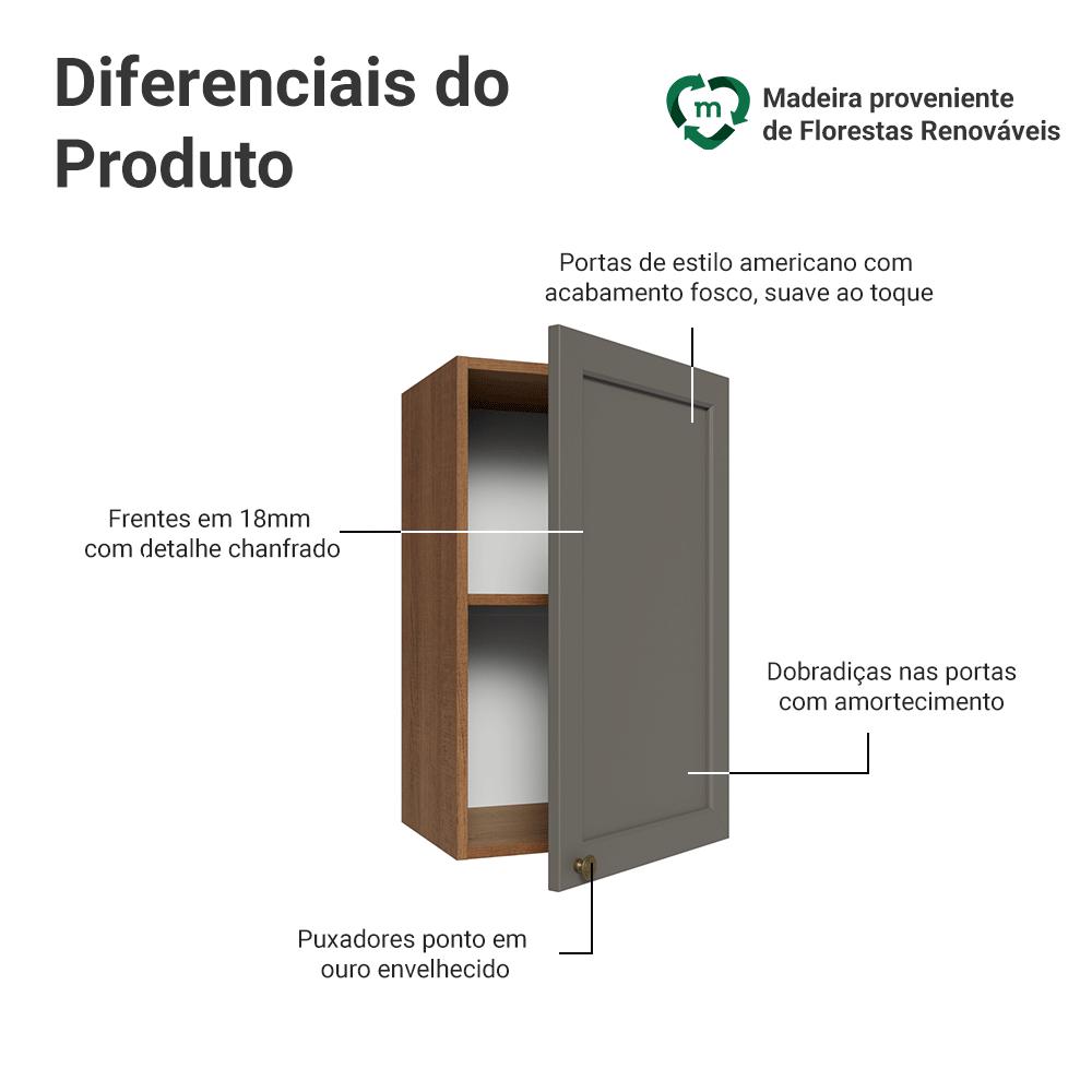 Armário Aéreo 40 cm 1 Porta Rustic/Cinza Vik Madesa