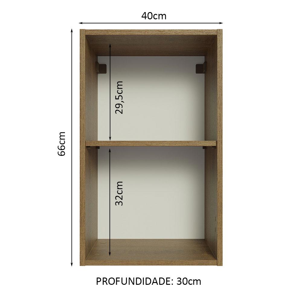 Armário Aéreo 40 cm com 2 Nichos Abertos para Cozinha Madesa Lux, Glamy, Agata, Stella - Rustic