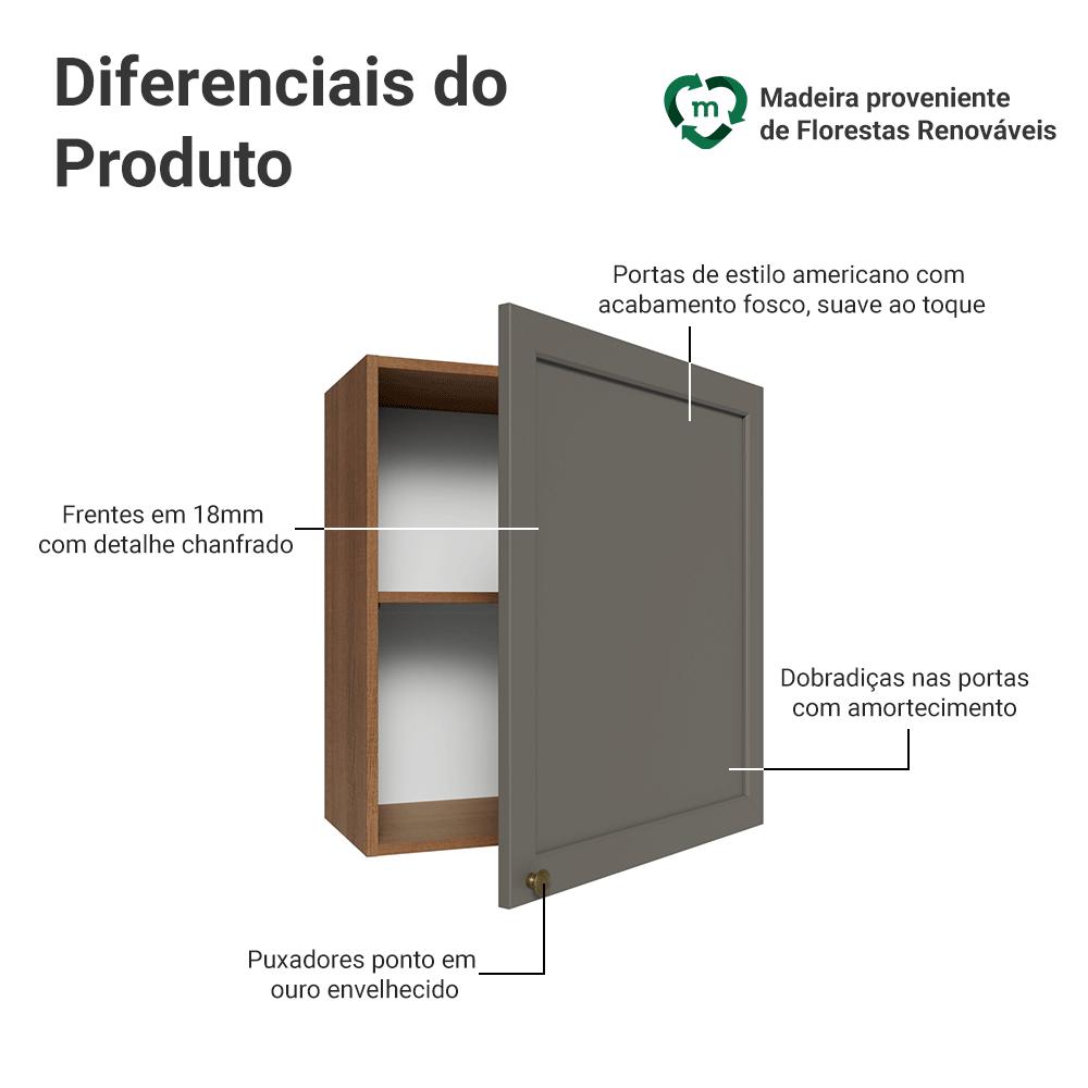 Armário Aéreo 60 cm 1 Porta Rustic/Cinza Vik Madesa