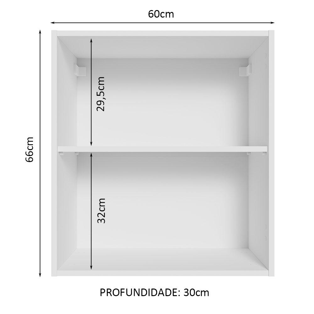 Armário Aéreo 60 cm com 2 Nichos Abertos para Cozinha Madesa Lux, Glamy, Agata, Stella - Branco