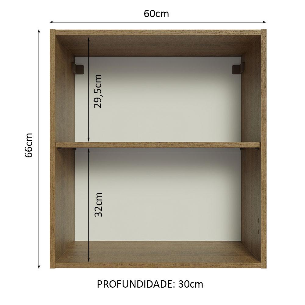 Armário Aéreo 60 cm com 2 Nichos Abertos para Cozinha Madesa Lux, Glamy, Agata, Stella - Rustic