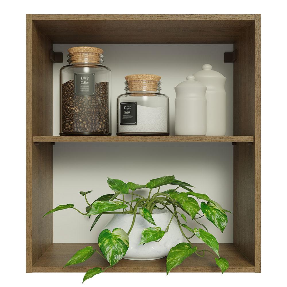 Armário Aéreo 60 cm com 2 Nichos Abertos para Cozinha Madesa Lux, Glamy, Agata, Stella - Rustic