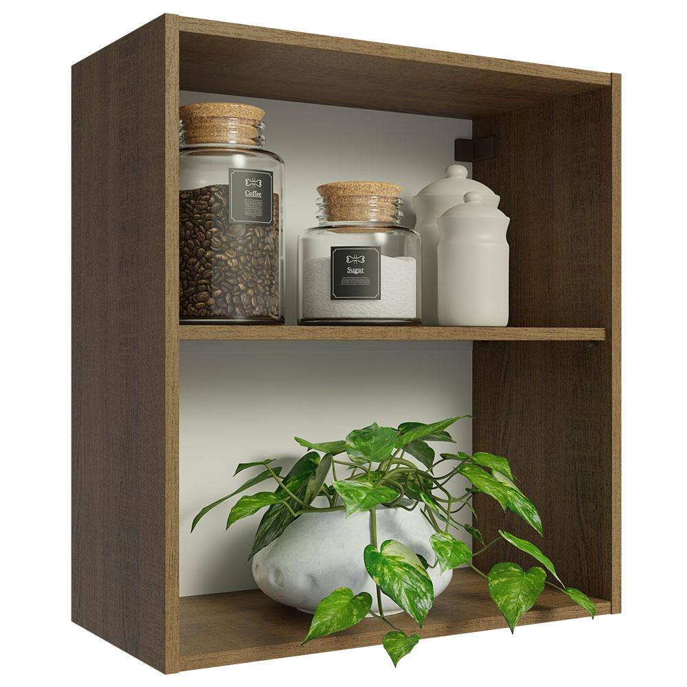 Armário Aéreo 60 cm com 2 Nichos Abertos para Cozinha Madesa Lux, Glamy, Agata, Stella - Rustic