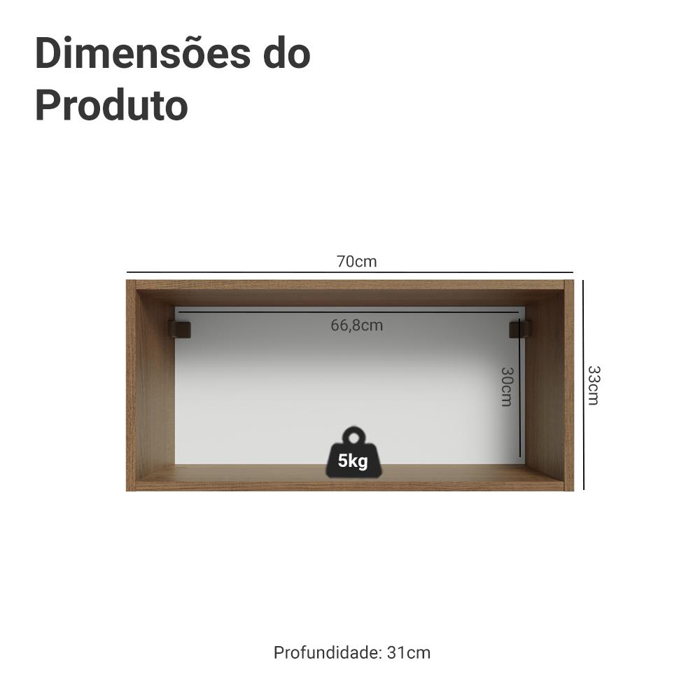 Armário Aéreo 70 cm 1 Porta Basculante Rustic/Branco Vik Madesa