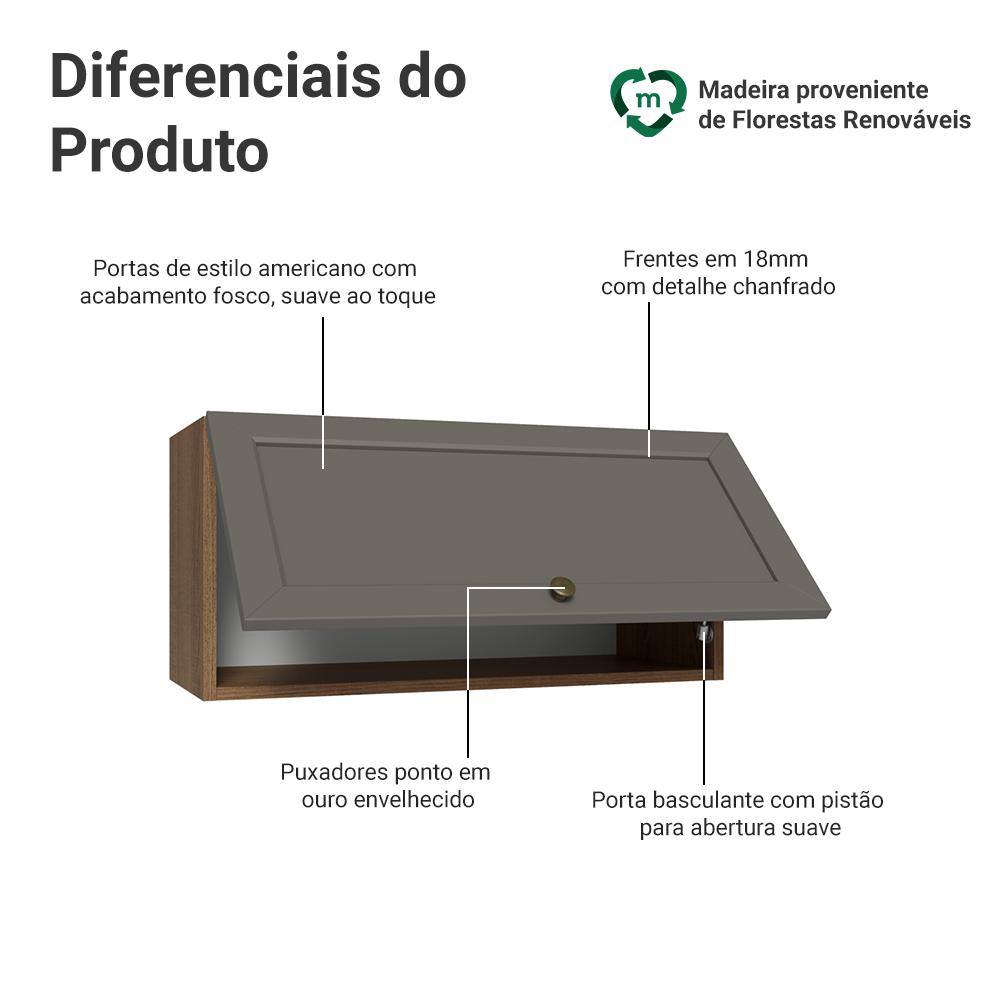 Armário Aéreo 70 cm 1 Porta Basculante Rustic/Cinza Vik Madesa