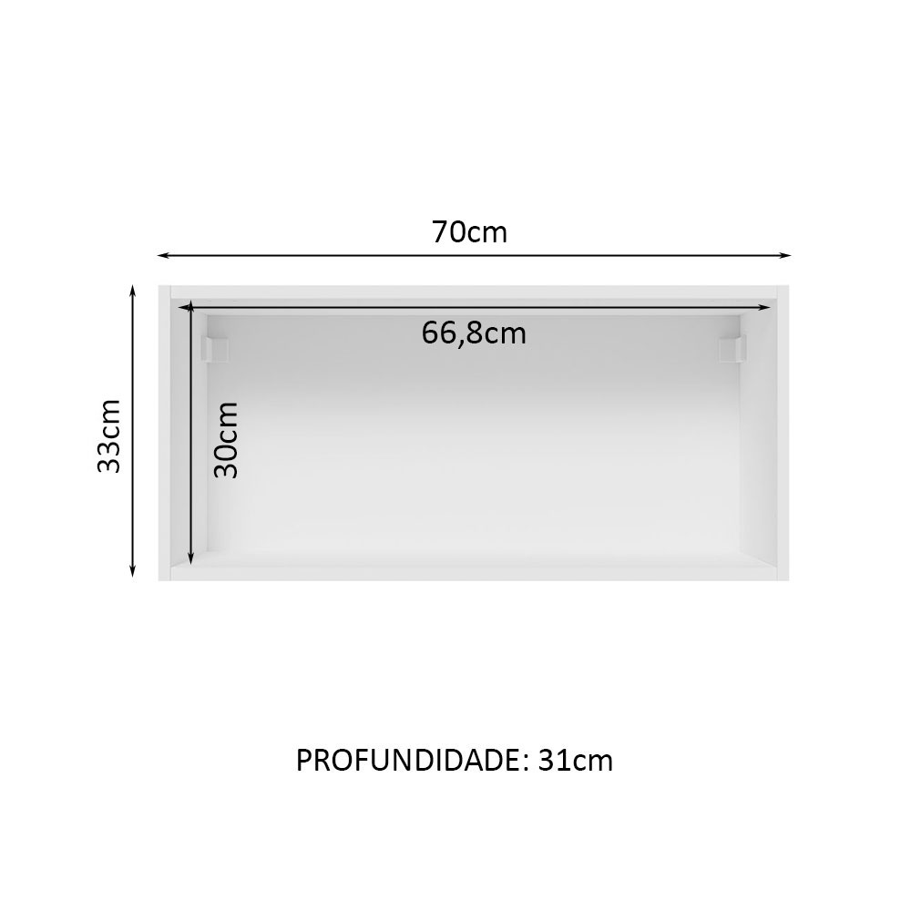 Armário Aéreo 70 cm 1 Porta Branco/Preto Lux Madesa