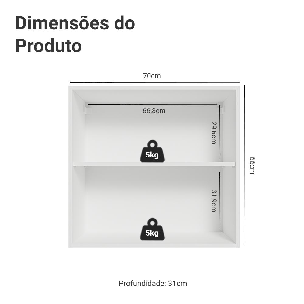 Armário Aéreo 70 cm 2 Portas Branco Vik Madesa