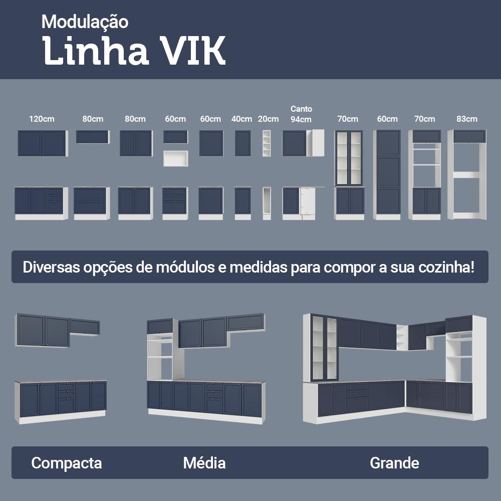 Armário Aéreo 70 cm 2 Portas Branco/Azul Vik Madesa