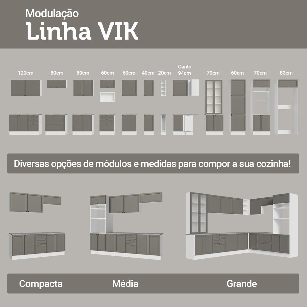 Armário Aéreo 70 cm 2 Portas Branco/Cinza Vik Madesa
