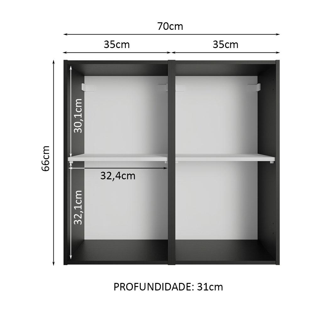 Armário Aéreo 70 cm 2 Portas Preto Reims Madesa