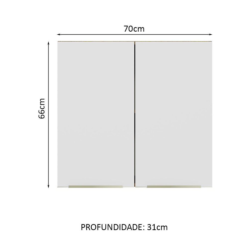 Armário Aéreo 70 cm 2 Portas Rustic/Branco Veludo Lux Madesa