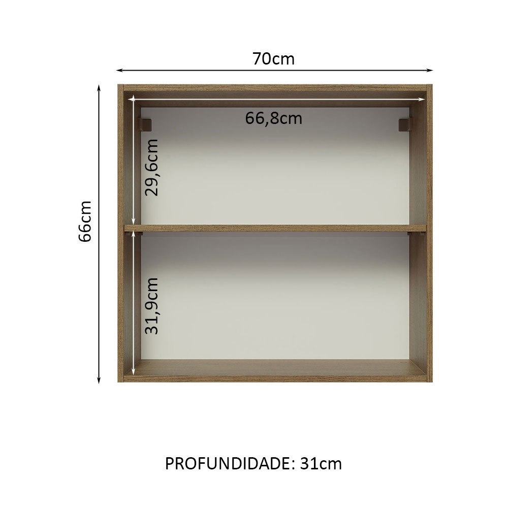 Armário Aéreo 70 cm 2 Portas Rustic/Branco Veludo Lux Madesa