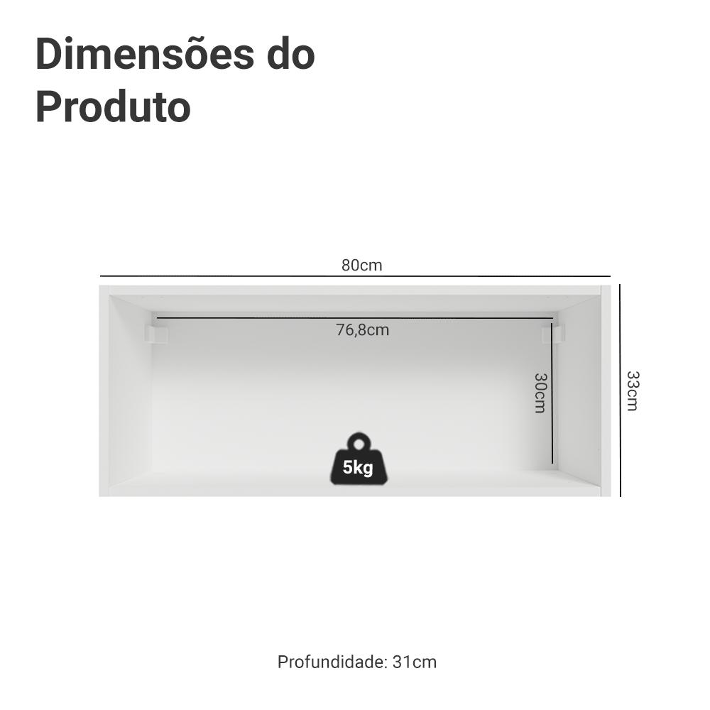 Armário Aéreo 80 cm 1 Porta Basculante Branco/Cinza Vik Madesa