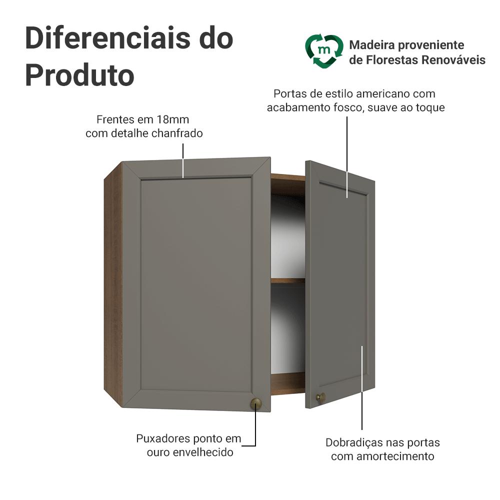 Armário Aéreo 80 cm 2 Portas Rustic/Cinza Vik Madesa
