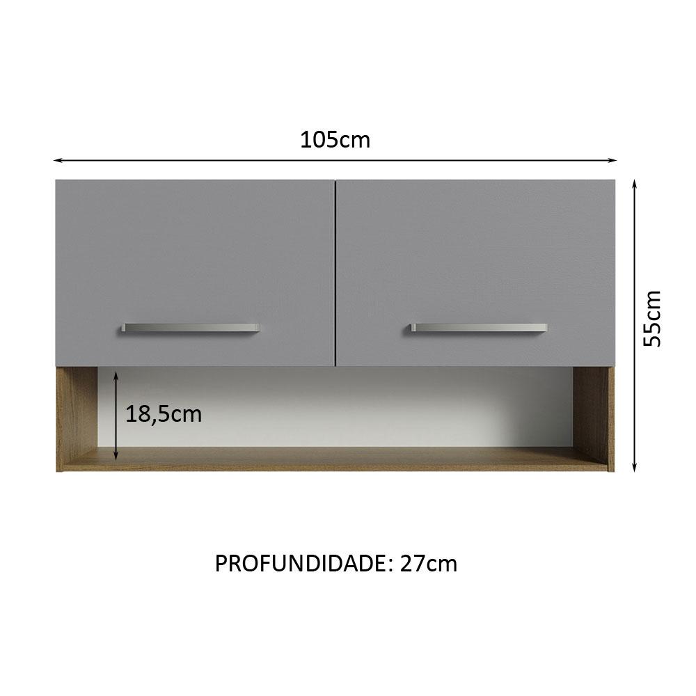 Armário Aéreo Cozinha 105cm 2 Portas 1 Nicho Rustic/Cinza Emilly Madesa