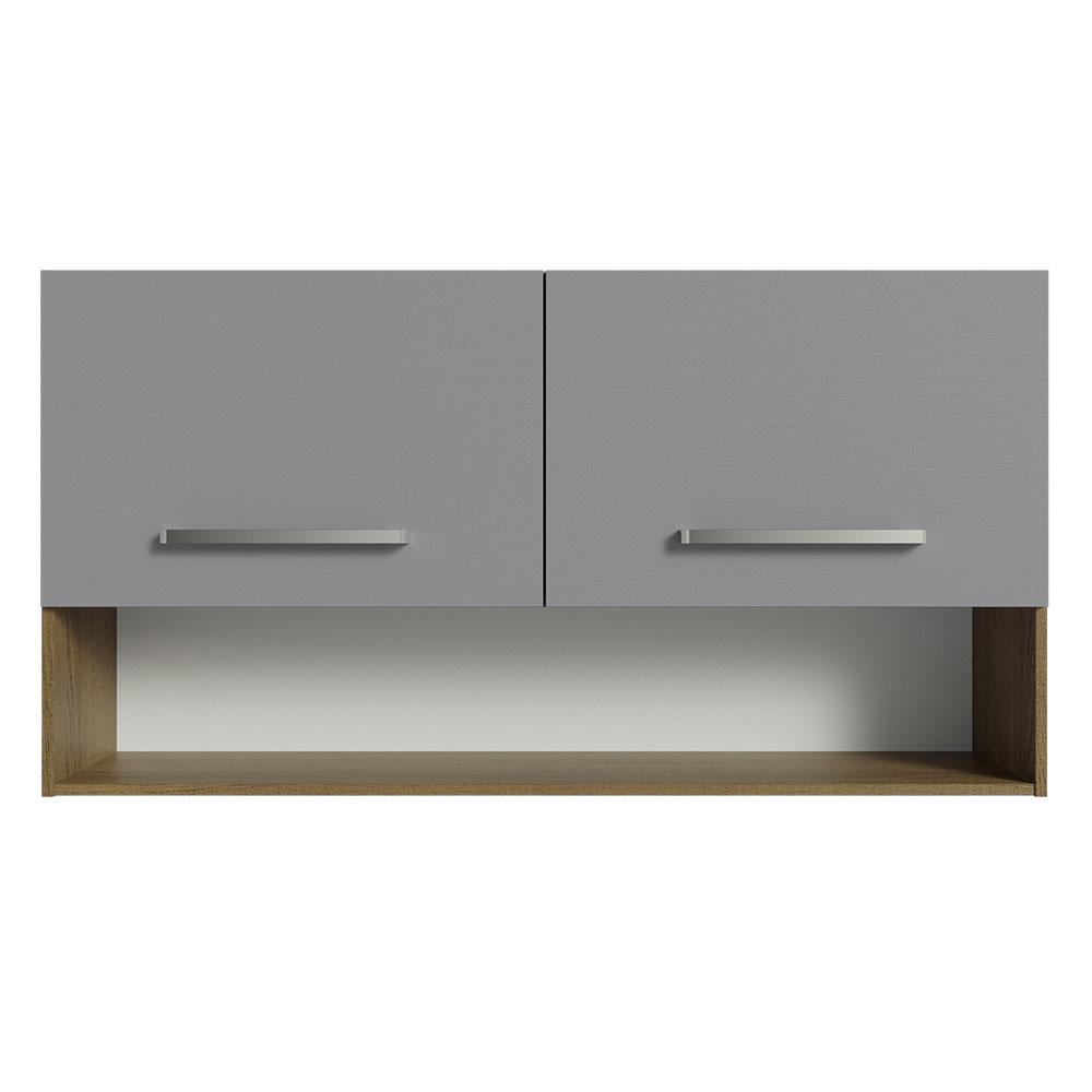 Armário Aéreo Cozinha 105cm 2 Portas 1 Nicho Rustic/Cinza Emilly Madesa