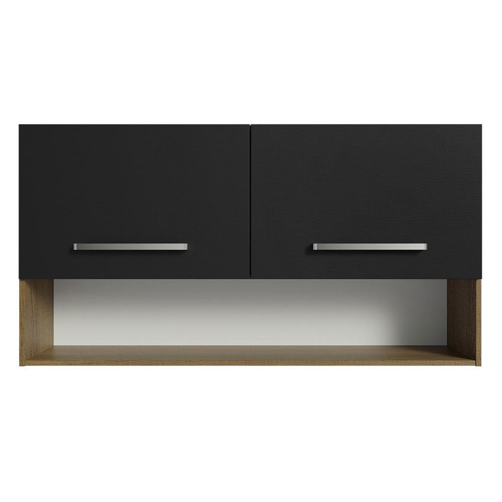Armário Aéreo Cozinha 105cm 2 Portas 1 Nicho Rustic/Preto Emilly Madesa