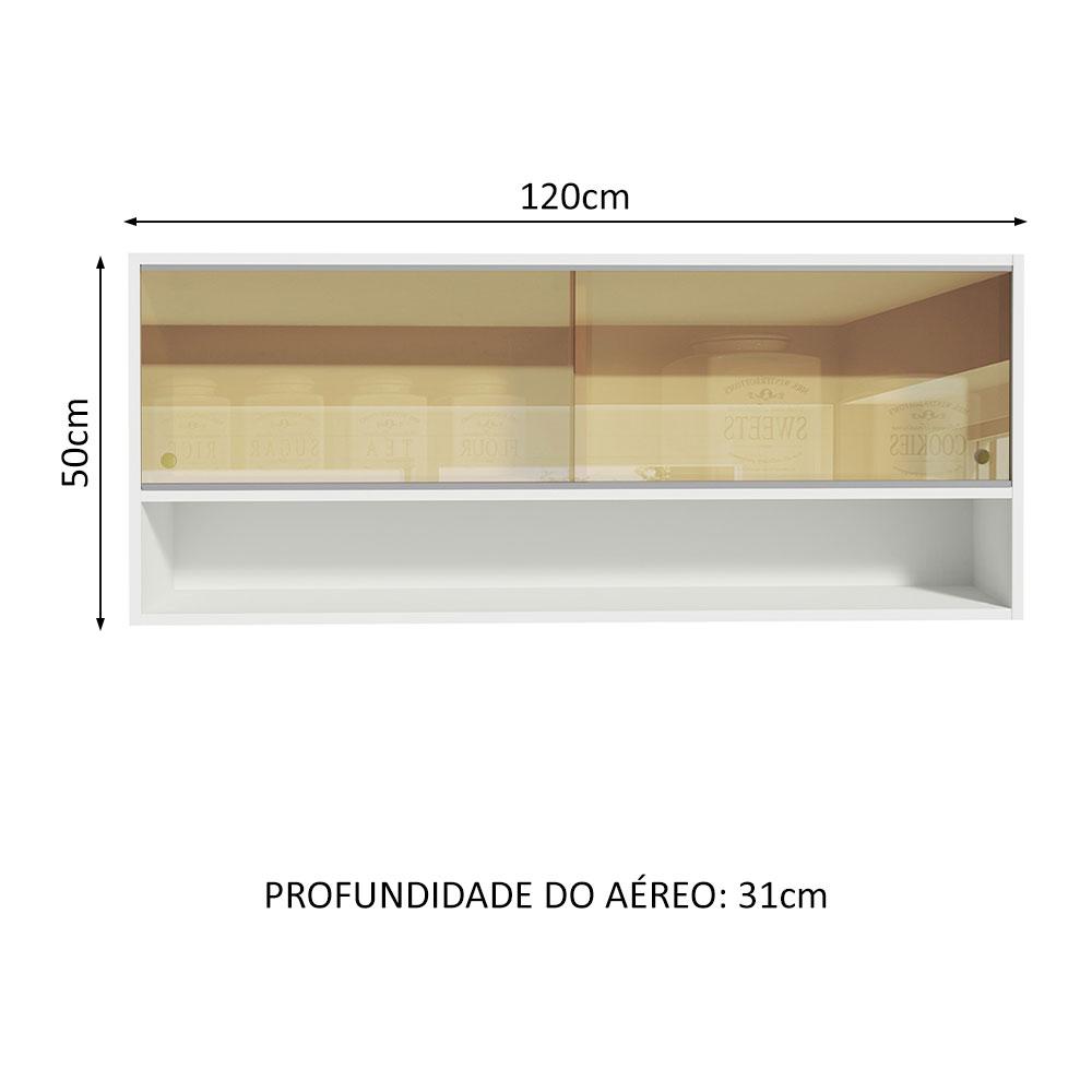 Armário Aéreo Madesa 2 Portas Correr Vidro Reflex 1 Nicho para Cozinhas Glamy, Lux e Reims - Branco