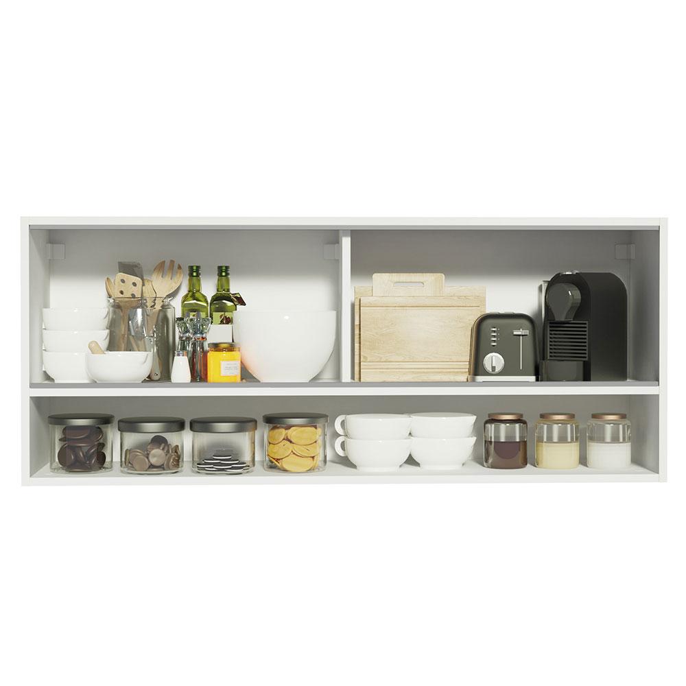 Armário Aéreo Madesa 2 Portas Correr Vidro Reflex 1 Nicho para Cozinhas Glamy, Lux e Reims - Branco