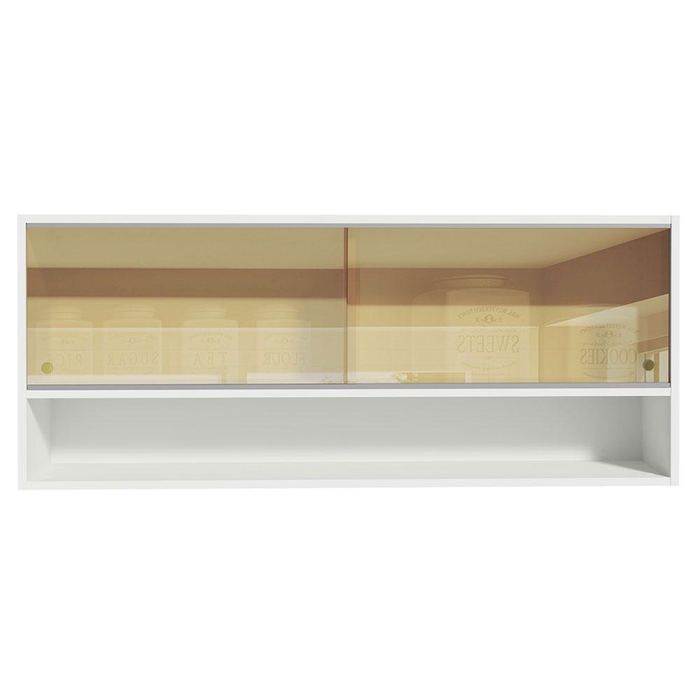 Armário Aéreo Madesa 2 Portas Correr Vidro Reflex 1 Nicho para Cozinhas Glamy, Lux e Reims - Branco
