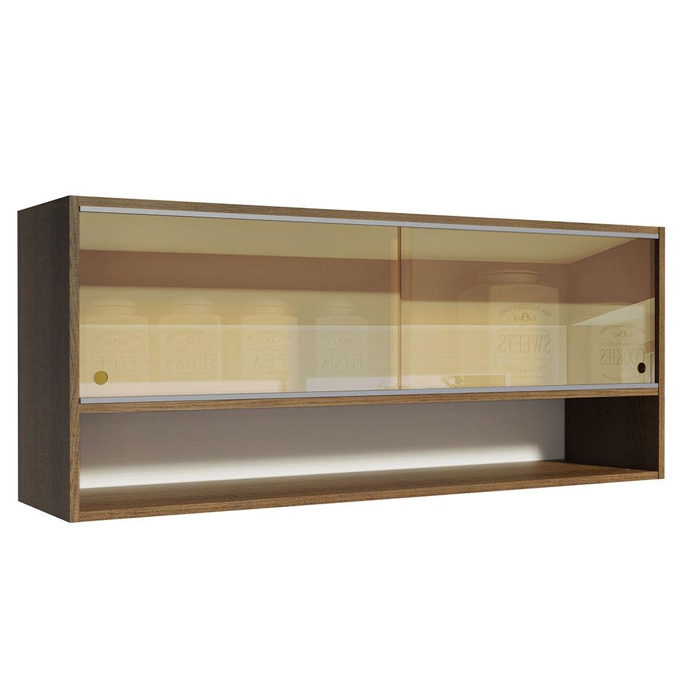 Armário Aéreo Madesa 2 Portas Correr Vidro Reflex 1 Nicho para Cozinhas Glamy, Lux e Reims - Rustic