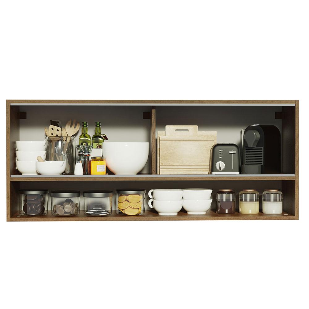 Armário Aéreo Madesa 2 Portas Correr Vidro Reflex 1 Nicho para Cozinhas Glamy, Lux e Reims - Rustic