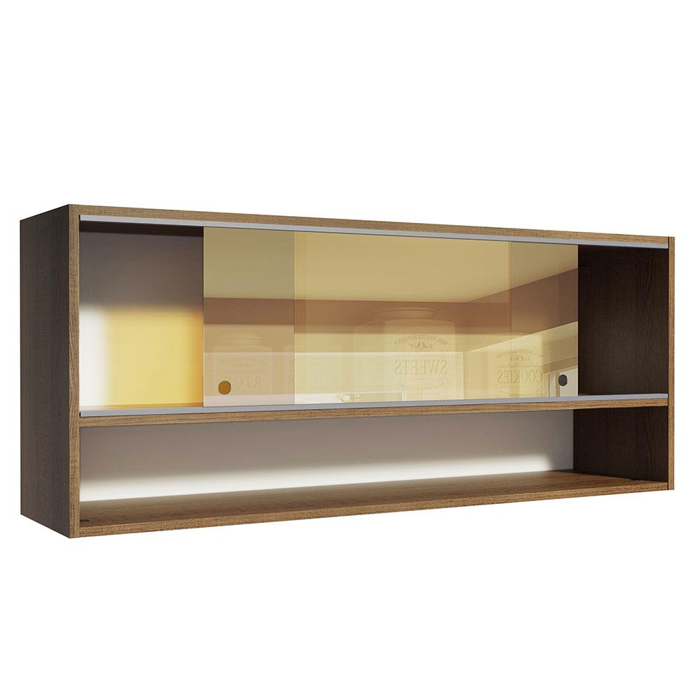 Armário Aéreo Madesa 2 Portas Correr Vidro Reflex 1 Nicho para Cozinhas Glamy, Lux e Reims - Rustic