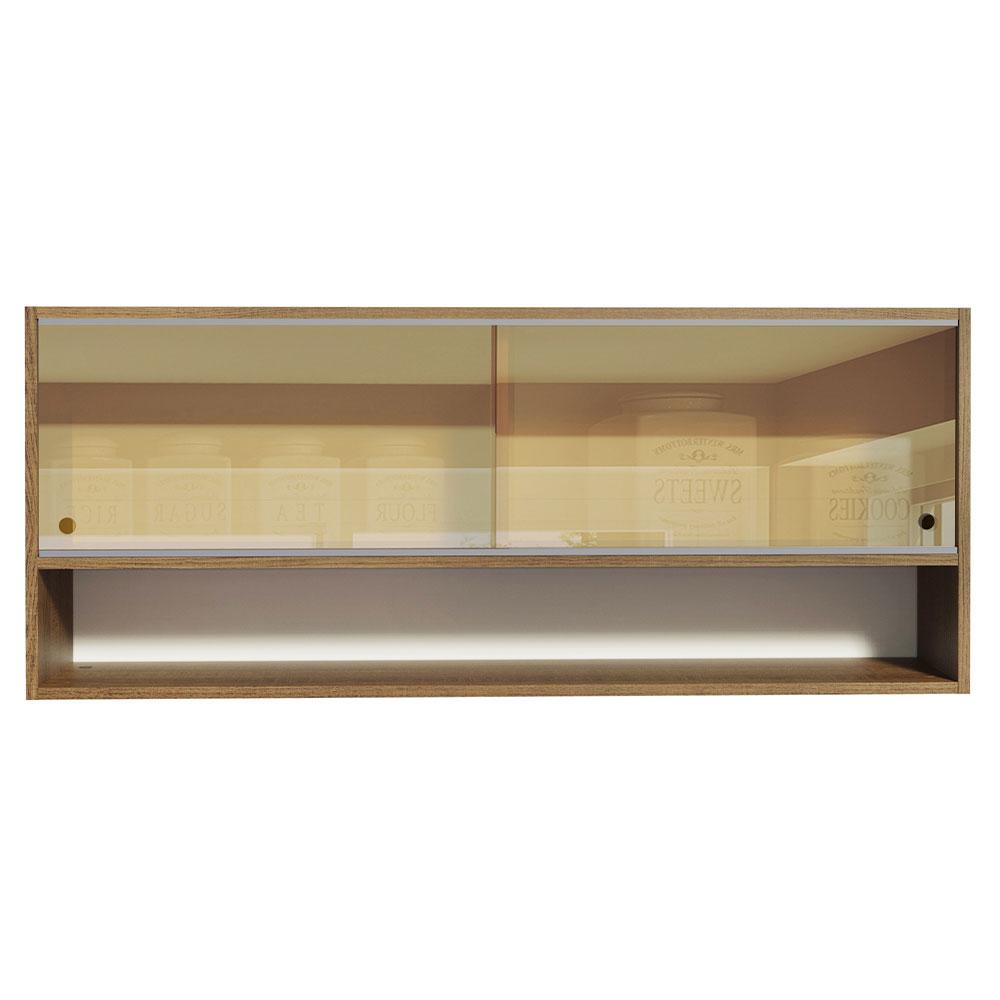 Armário Aéreo Madesa 2 Portas Correr Vidro Reflex 1 Nicho para Cozinhas Glamy, Lux e Reims - Rustic