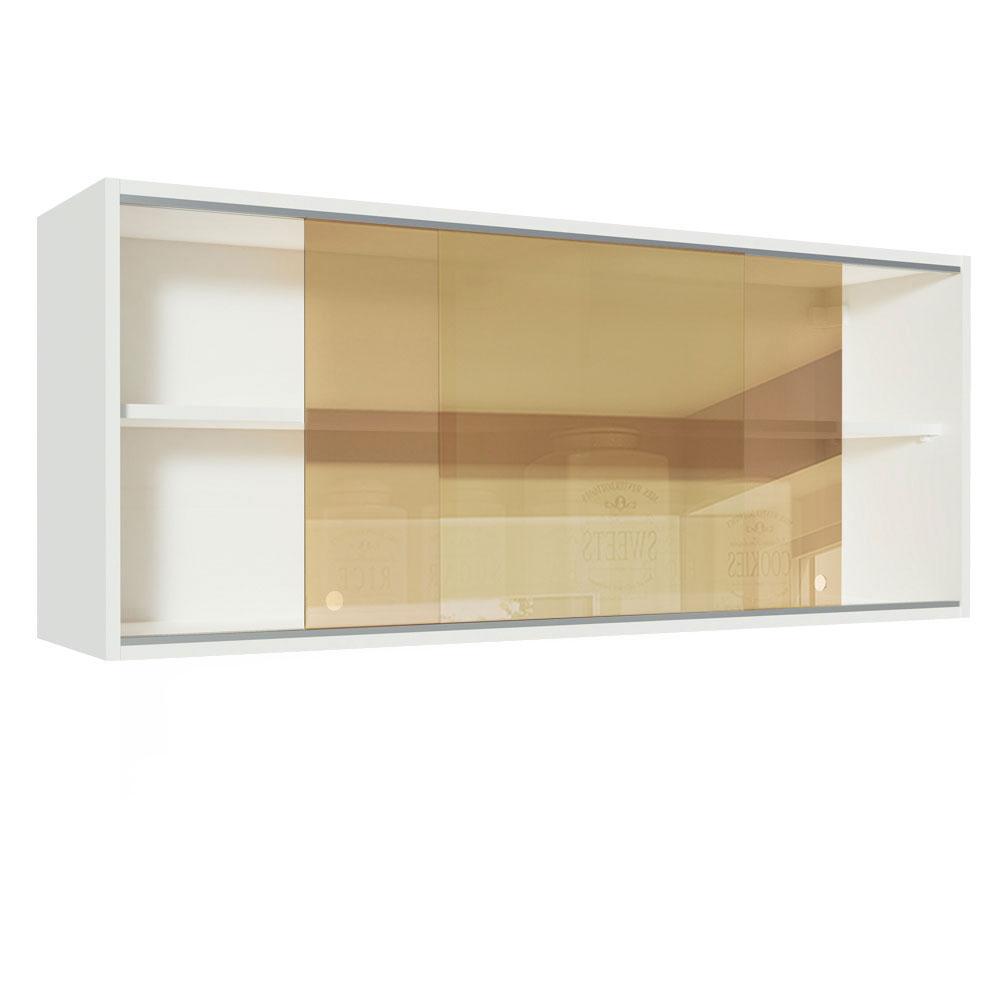 Armário Aéreo Madesa 2 Portas de Correr Vidro Reflex para Cozinhas Glamy, Lux e Reims - Branco
