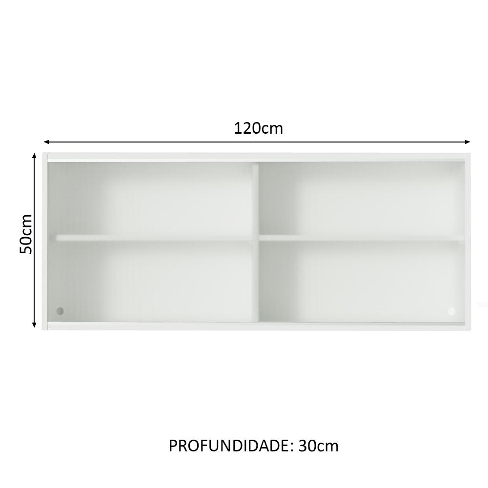 Armário Aéreo Madesa 2 Portas de Correr de Vidro para Cozinhas Glamy, Lux e Reims - Branco