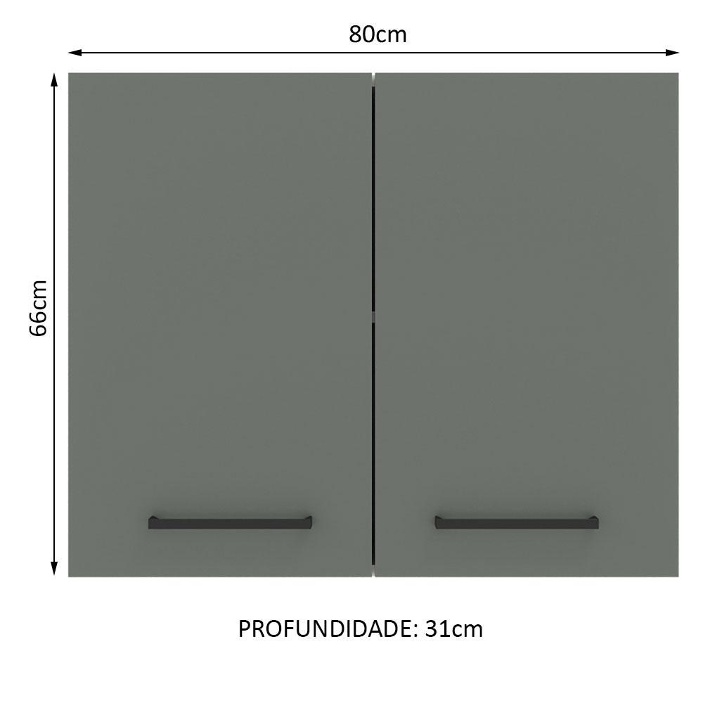 Armário Aéreo Madesa Agata 80 cm 2 Portas - Branco/Cinza