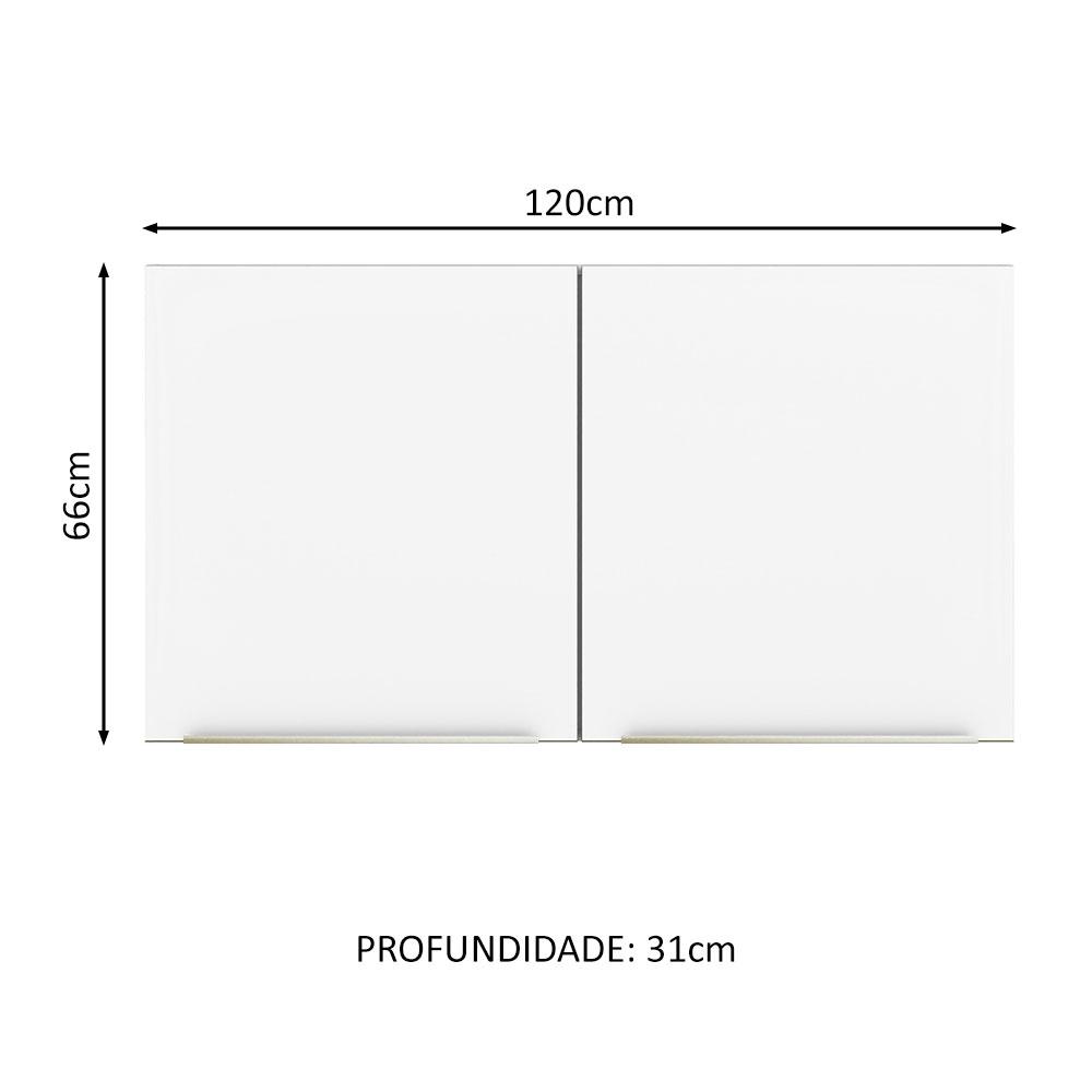 Armário Aéreo Madesa Lux 120 cm 2 Portas - Branco/Branco Veludo