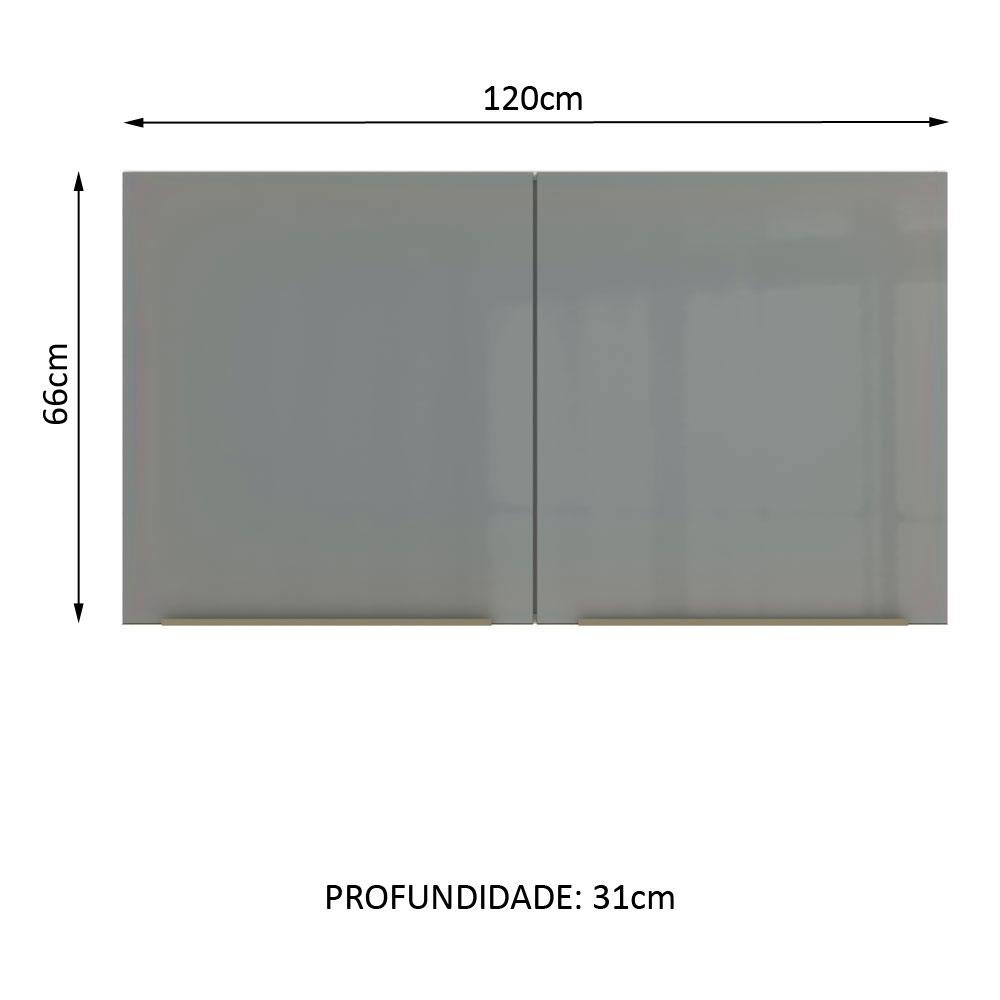 Armário Aéreo Madesa Lux 120 cm 2 Portas - Branco/Cinza
