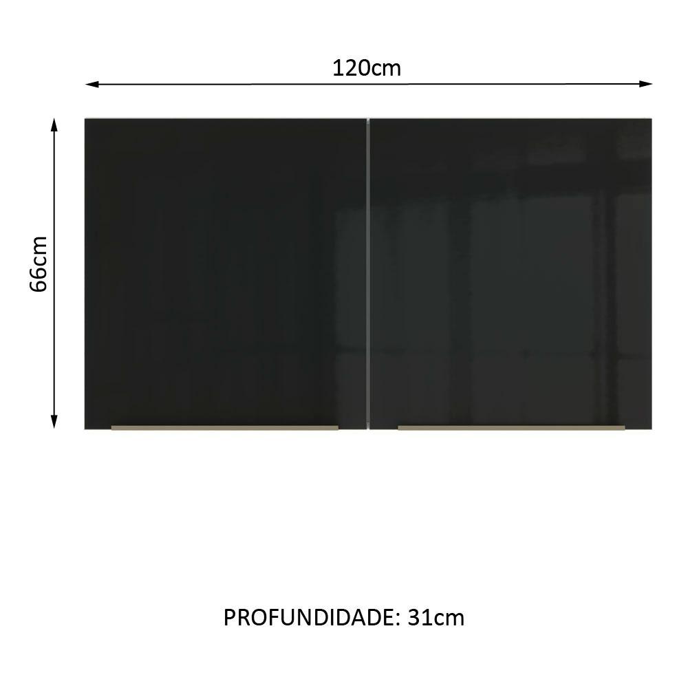 Armário Aéreo Madesa Lux 120 cm 2 Portas - Branco/Preto