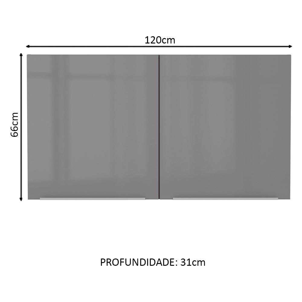 Armário Aéreo Madesa Lux 120 cm 2 Portas - Rustic/Cinza