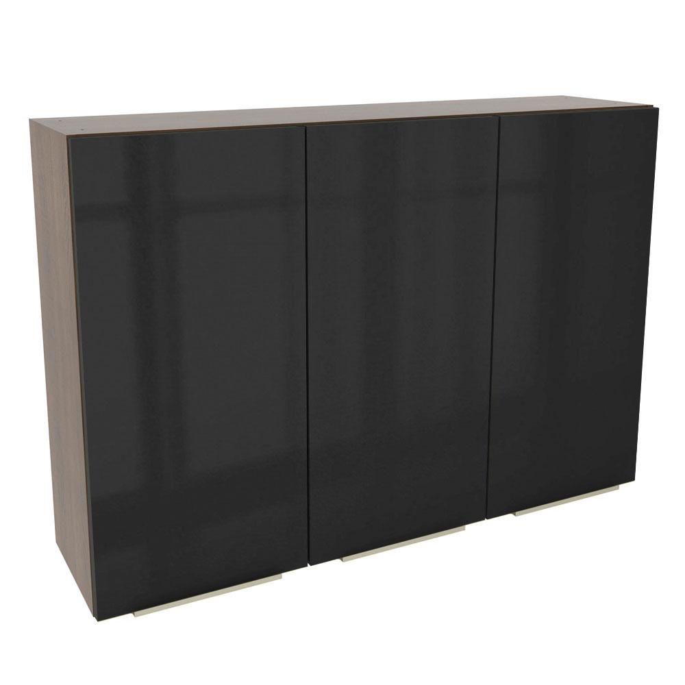Armário Aéreo Madesa Lux 120 cm 3 Portas - Rustic/Preto