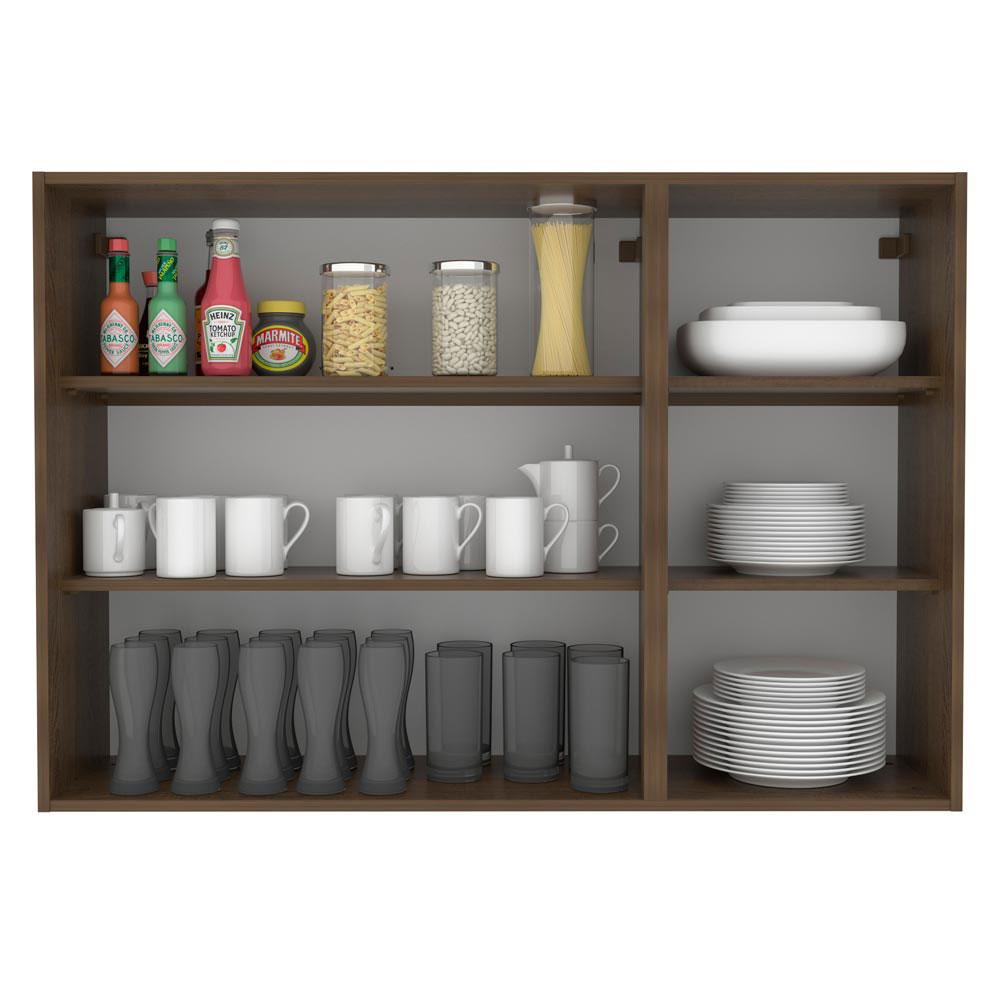 Armário Aéreo Madesa Lux 120 cm 3 Portas - Rustic/Preto