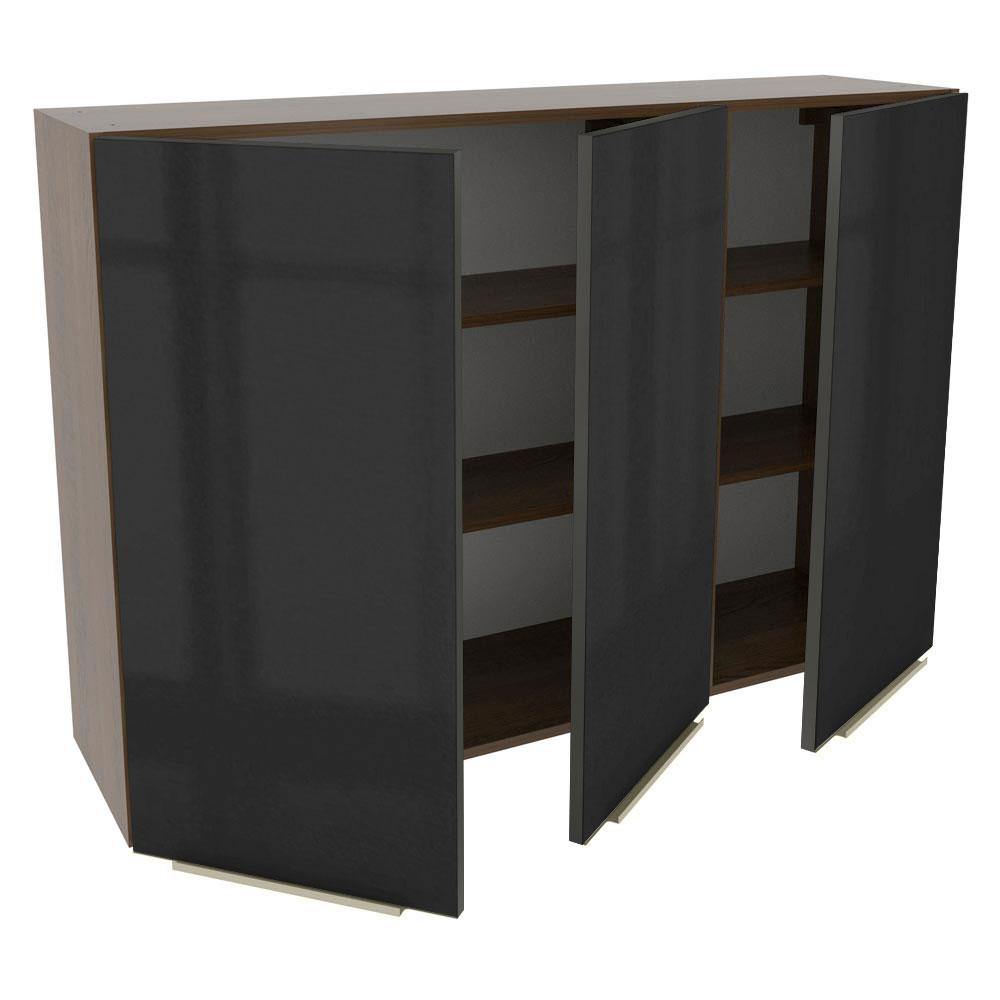 Armário Aéreo Madesa Lux 120 cm 3 Portas - Rustic/Preto