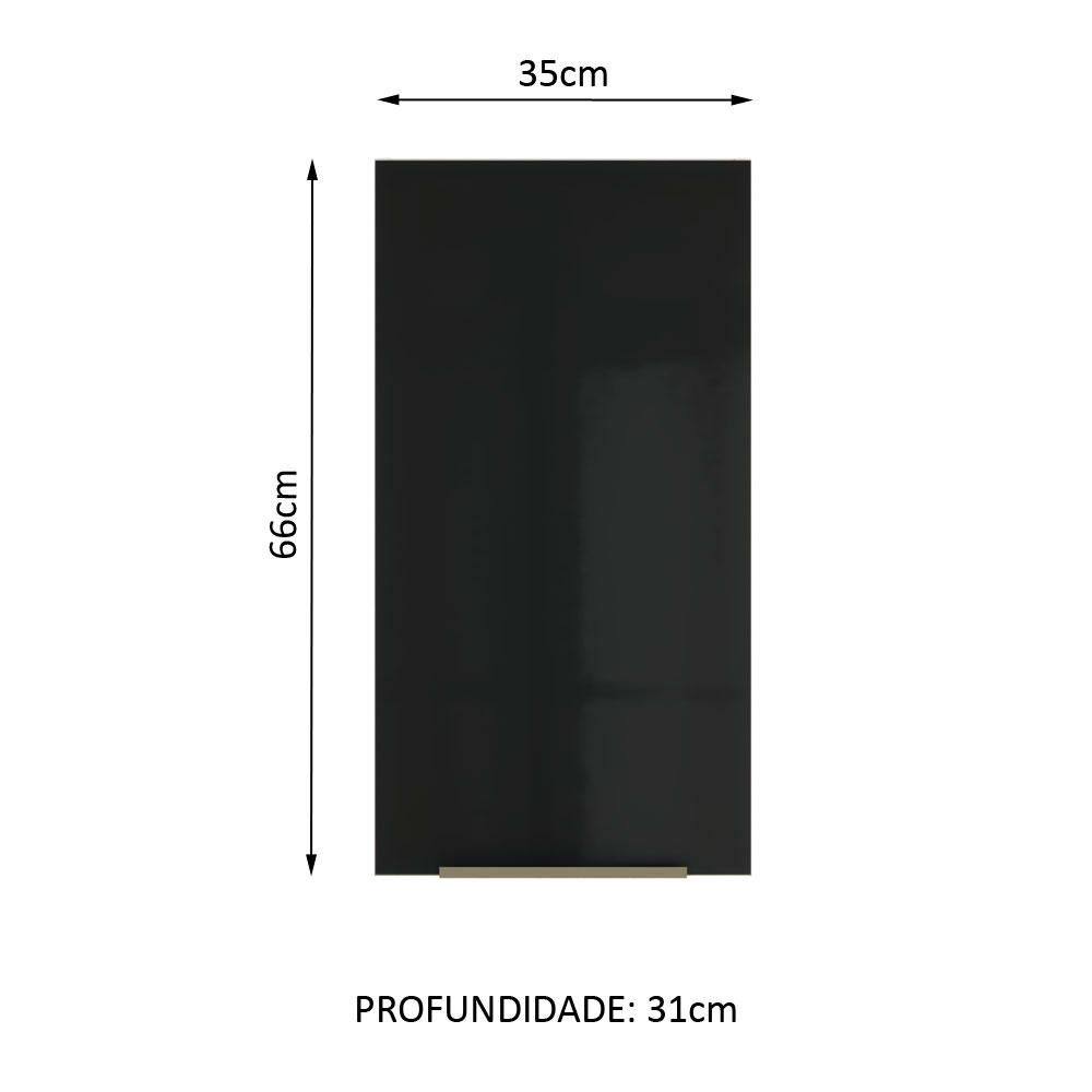 Armário Aéreo Madesa Lux 35 cm 1 Porta - Branco/Preto