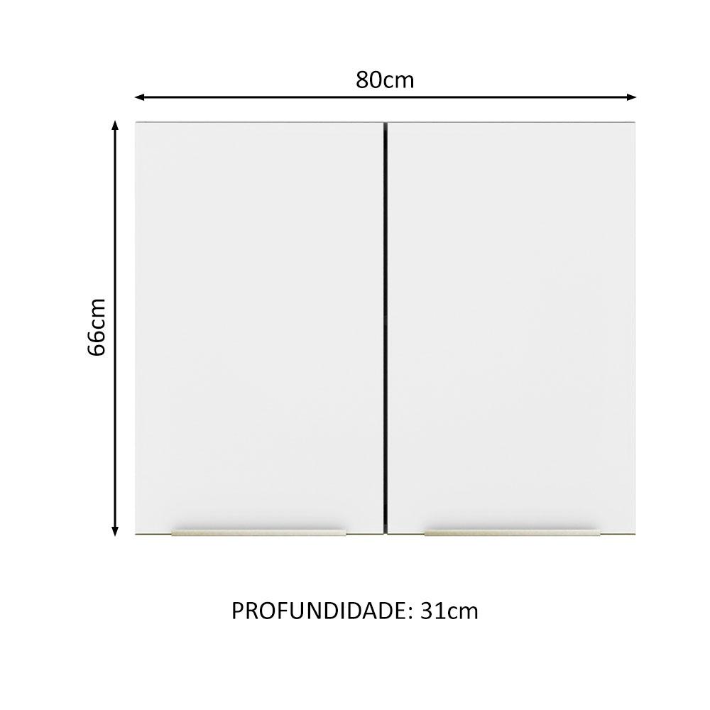 Armário Aéreo Madesa Lux 80 cm 2 Portas - Branco/Branco Veludo