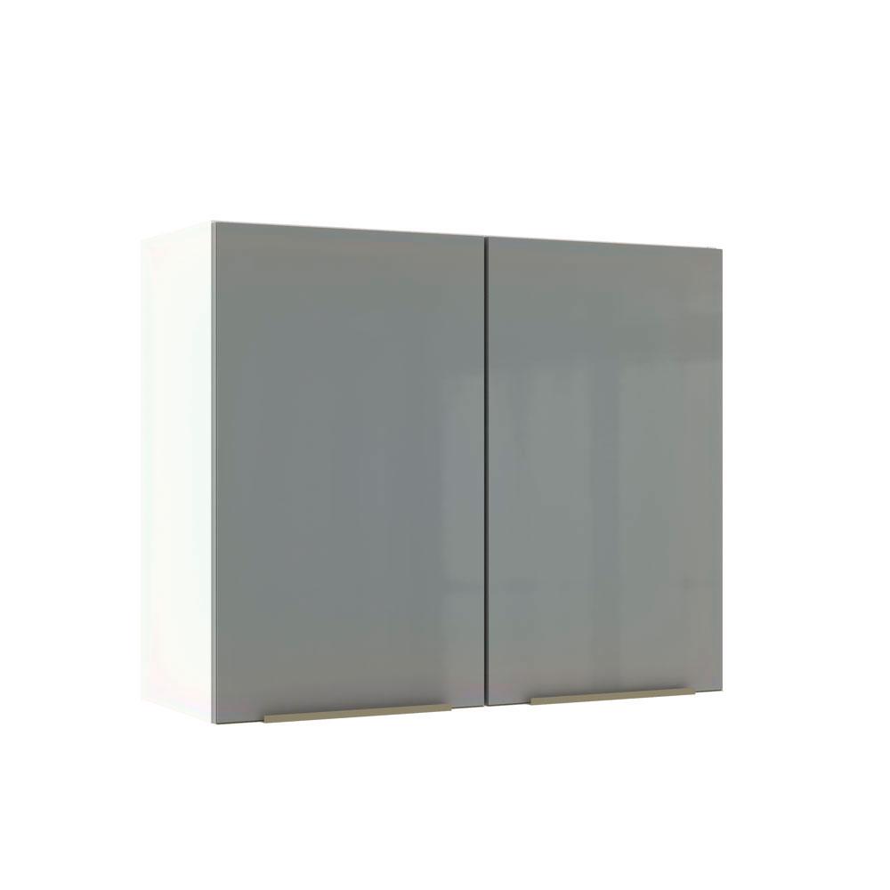 Armário Aéreo Madesa Lux 80 cm 2 Portas - Branco/Cinza