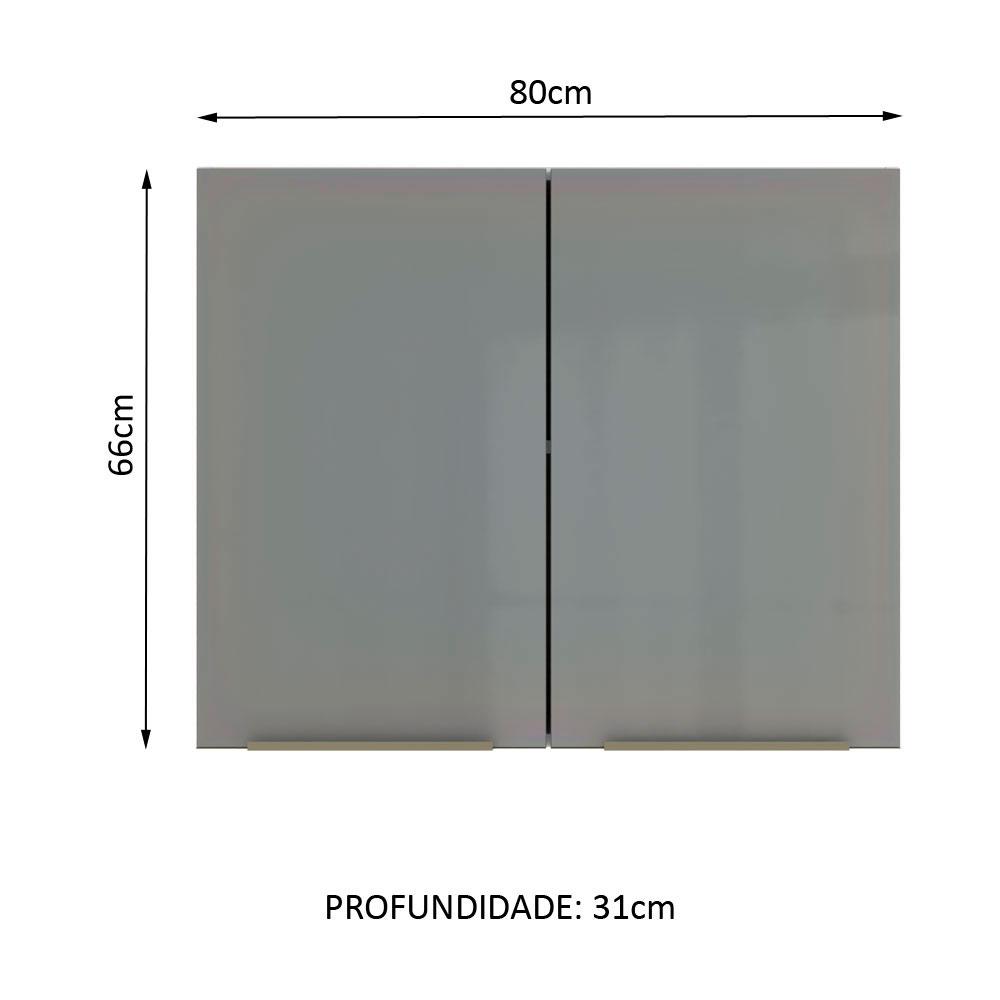 Armário Aéreo Madesa Lux 80 cm 2 Portas - Branco/Cinza