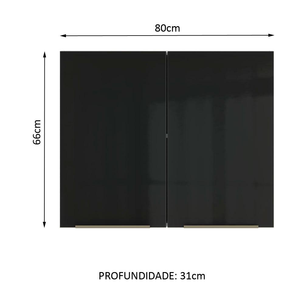 Armário Aéreo Madesa Lux 80 cm 2 Portas - Branco/Preto